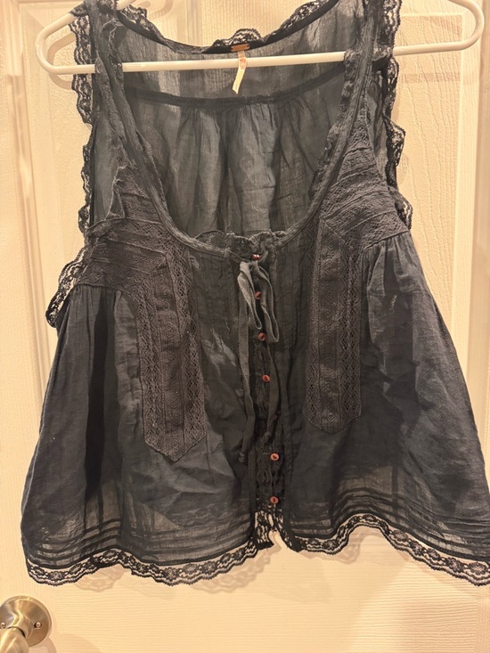 Free People Tops - Free People Black Lace-Trim Sleeveless Button Tank